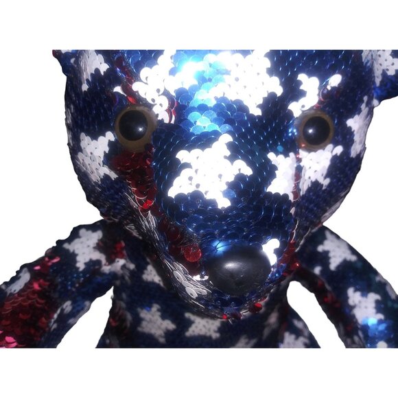 GOFFA Patriotic Sequins Flip Bear Red White and Blue Stars Plush Teddy - Picture 7 of 9